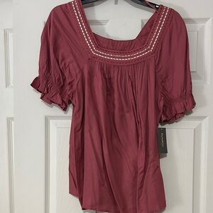 Style & Co. Square-Neck Ruffled Sleeve Blouse in Burgundy